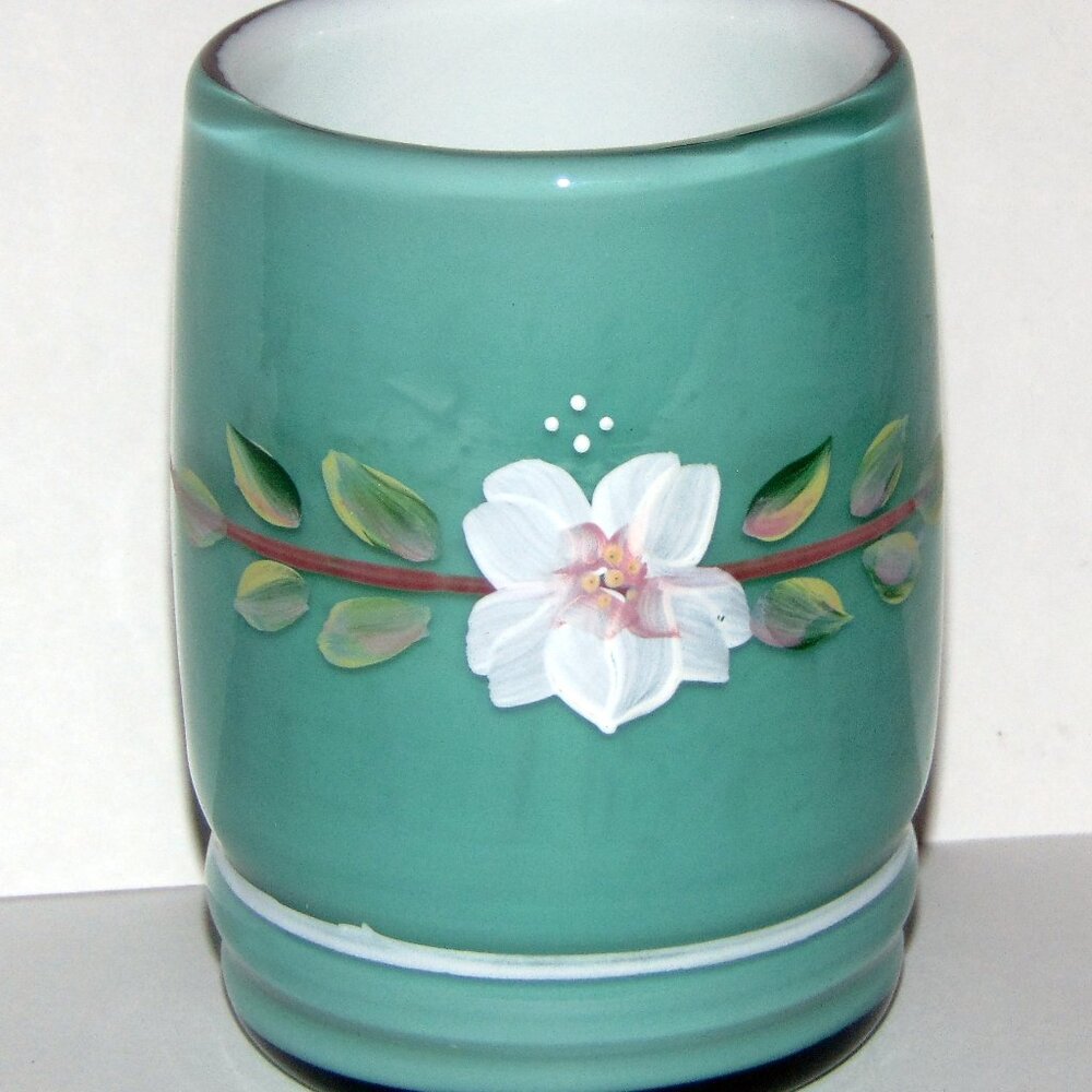 Fenton Green Cased Hand Painted Signed Brian P. Fluharty Original Tumbler